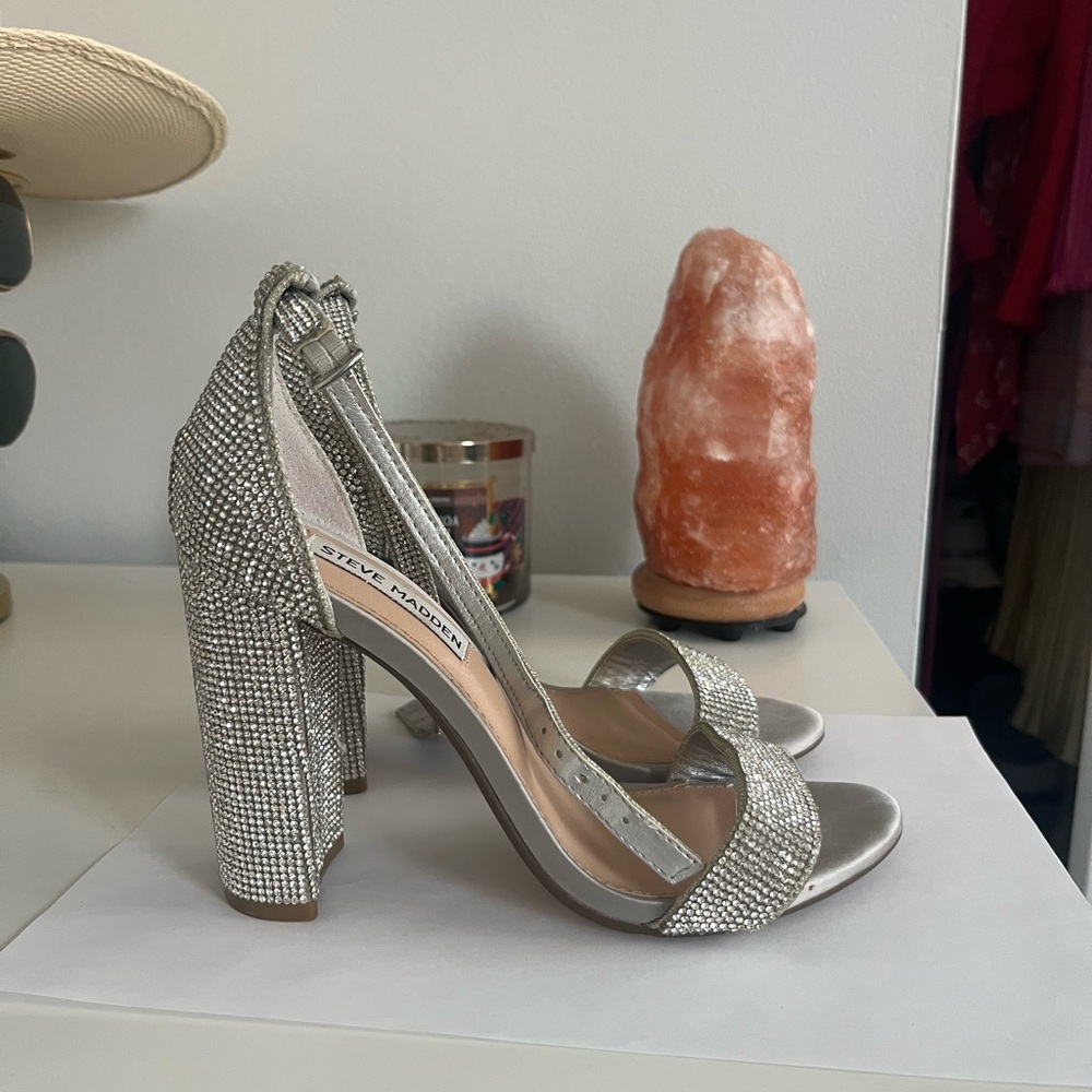 Steve Madden Sparkling Silver Block Heels